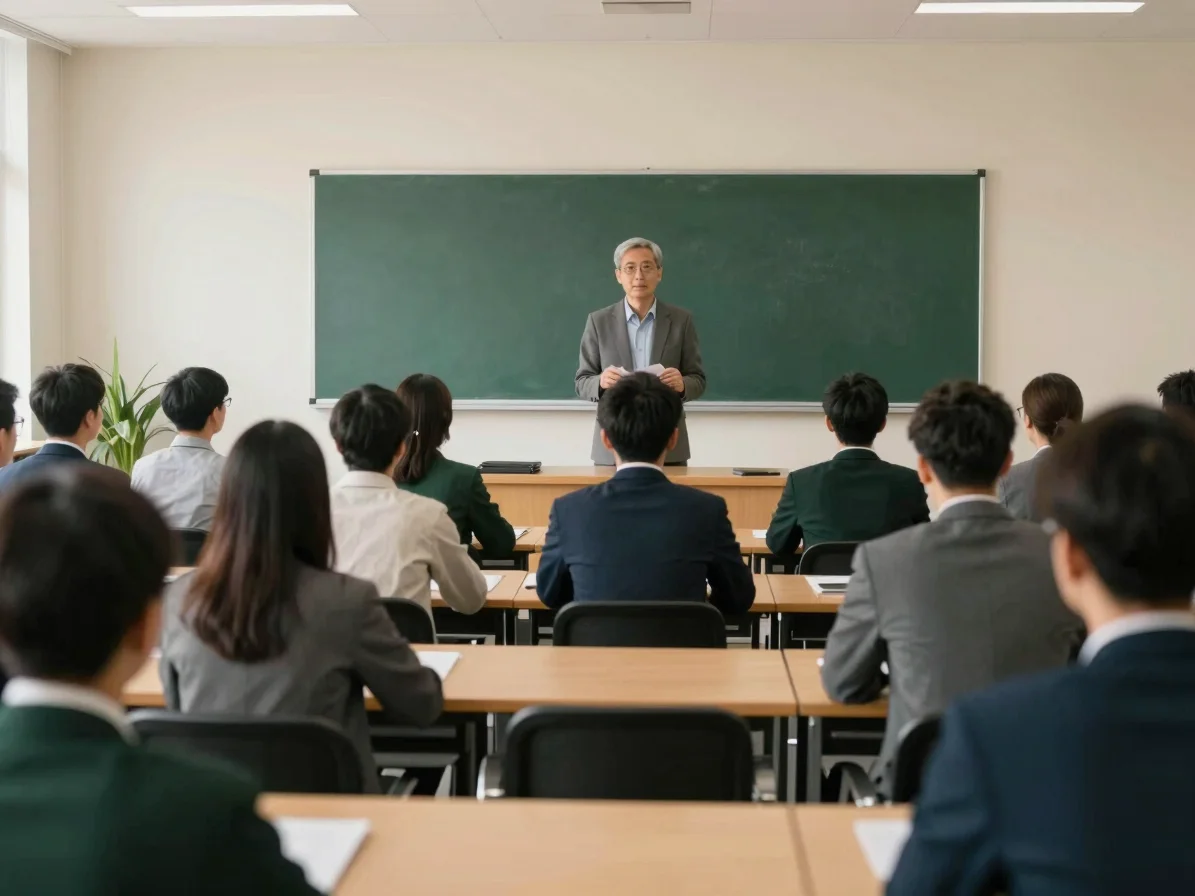 Corporate training session in a modern classroom, participants en